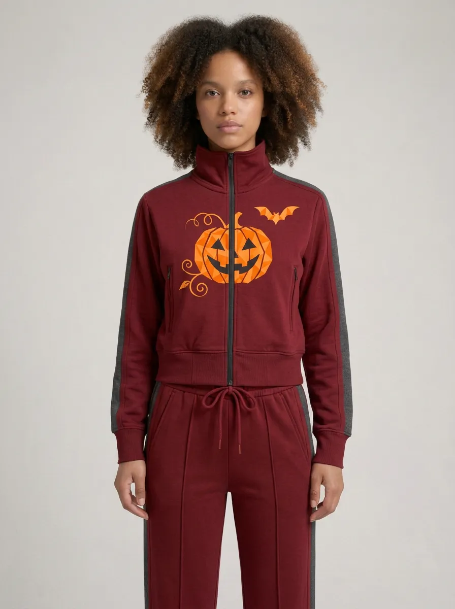 Women's Halloween Pumpkin Bat Printed Tracksuit Set