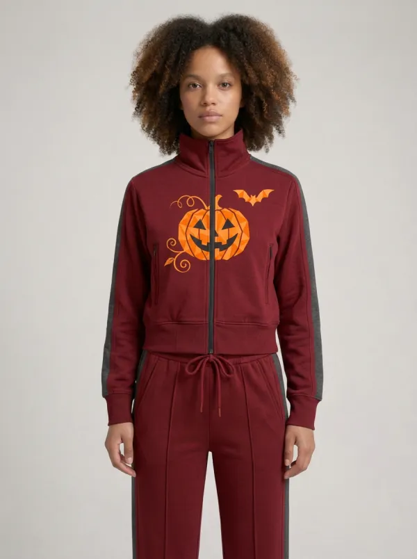 Women's Halloween Pumpkin Bat Printed Tracksuit Set