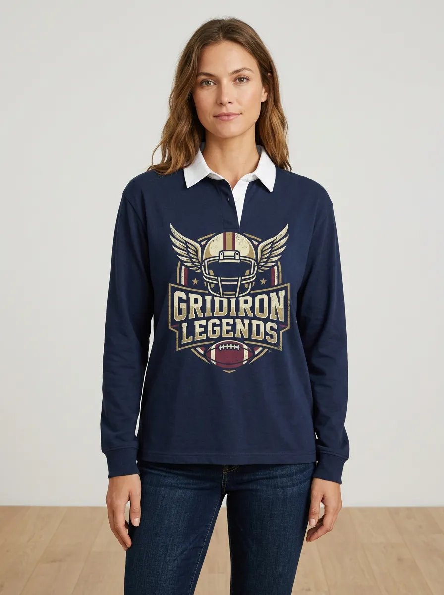 Women's Football Fan Gridiron Legends Winged Helmet Graphic Rugby Shirt