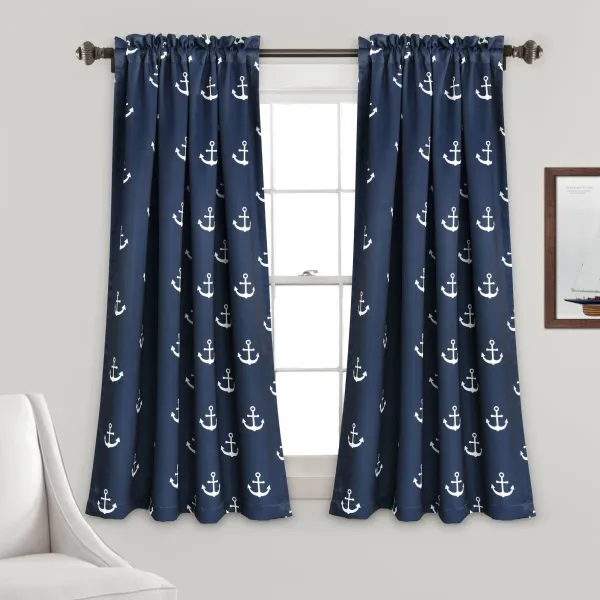 Coastal Tropical Botanical Blackout Rod Pocket Curtain Panel Set
