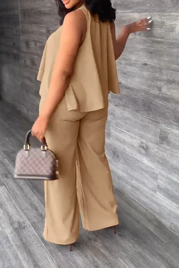 Ruffle Overlay Commuting Pant Suit
