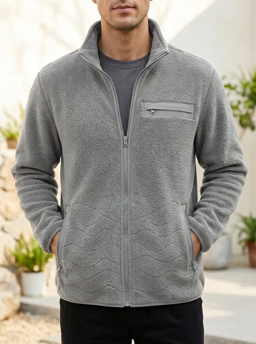 Wavy Texture Zip Fleece Jacket