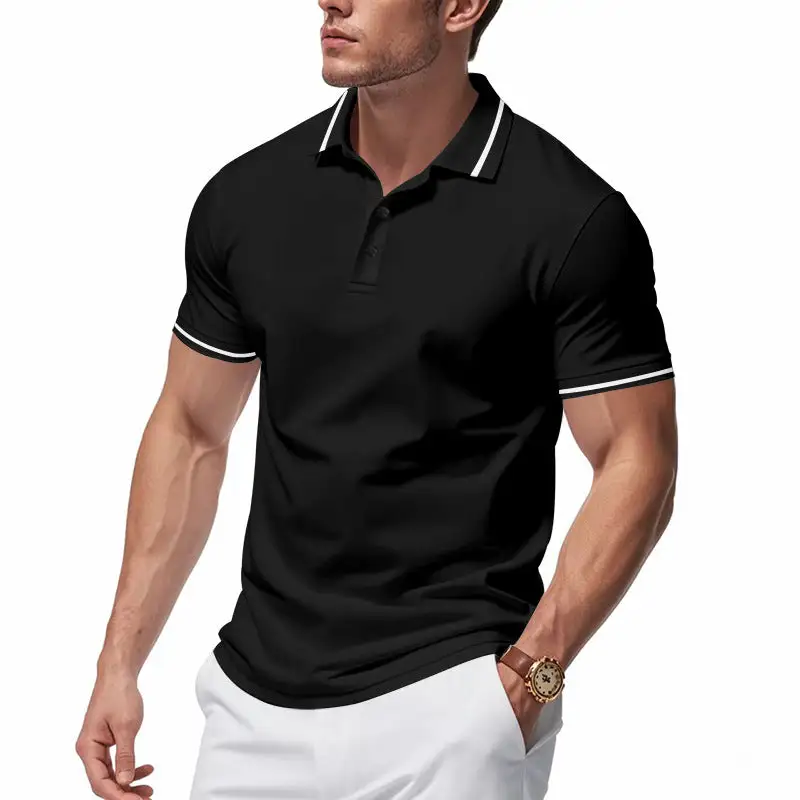 Men's Breathable Interlock Polo Shirt With Contrast Tipping Short Button Placket And Slim Silhouette