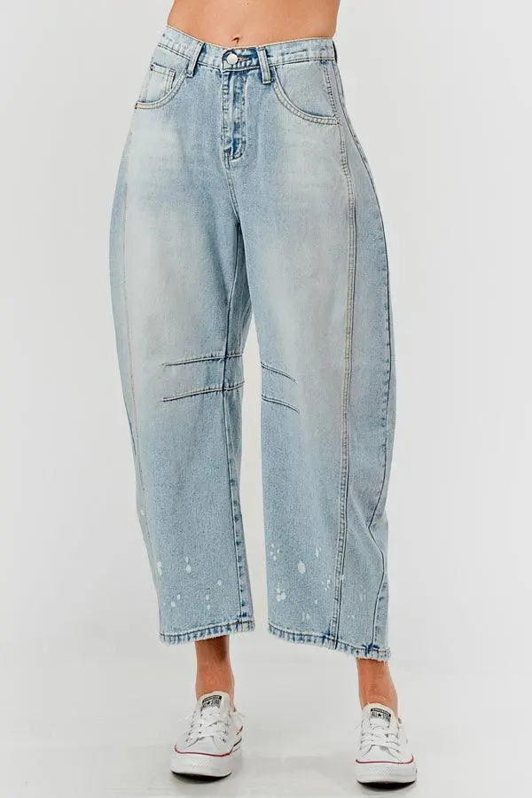 Relaxed Mid Rise Barrel Denim Pants