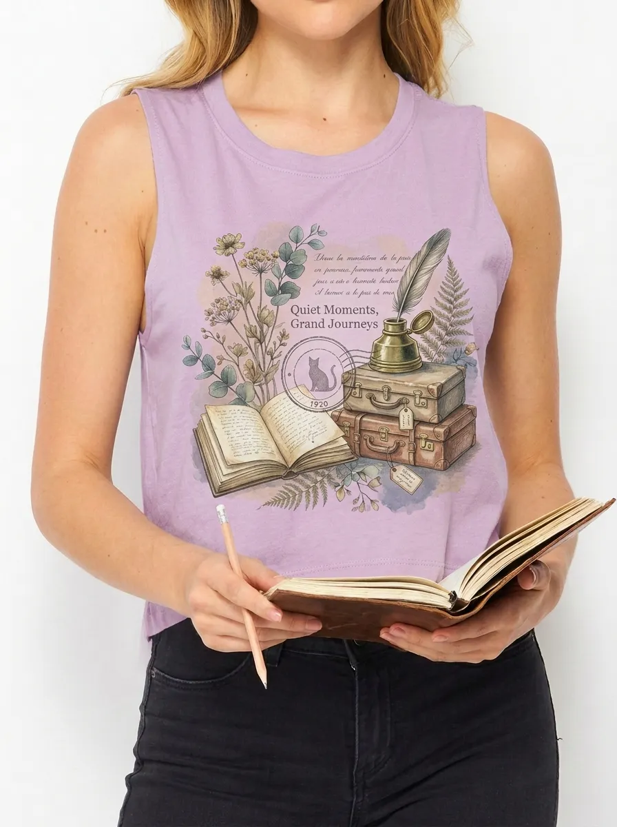 Women's Book Lover Vintage Travel Printed Muscle Tank Top