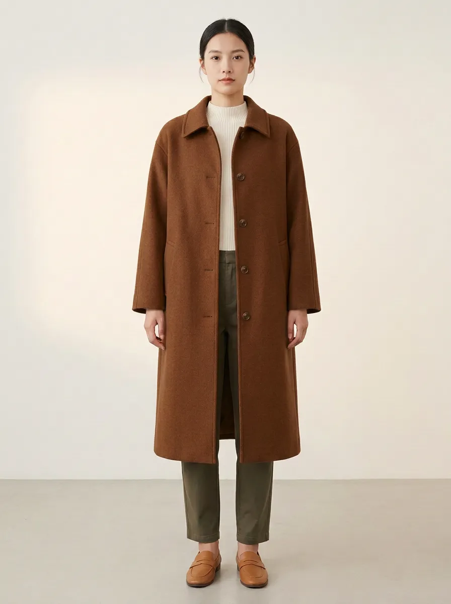 Classic Detail Wool-Blend Outerwear Coat
