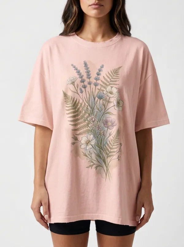 Women's Botanical Nature Lover Wildflower Fern Printed T-shirt