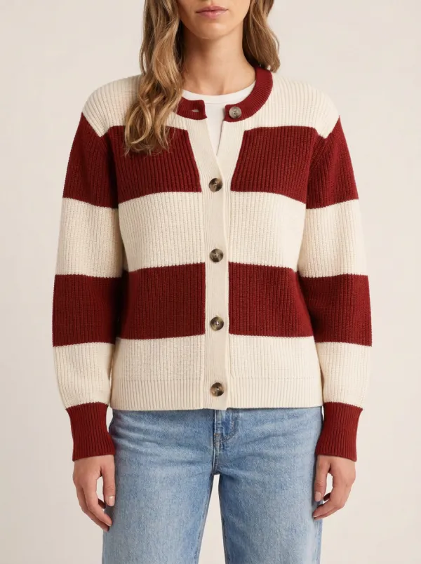 Sport Inspired Distinctive Rugby Striped Knit Cardigan