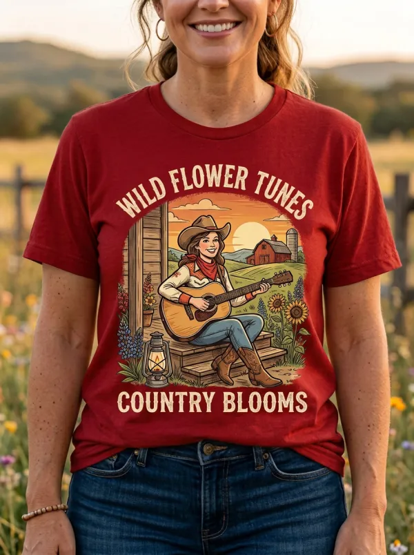 Festival Guitar Cowgirl Country Music Crewneck T-Shirt