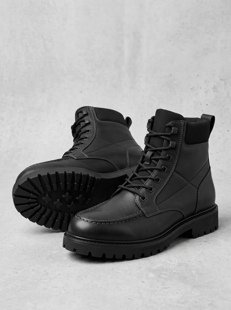 Unisex Minimalist Leather Print Work Boots
