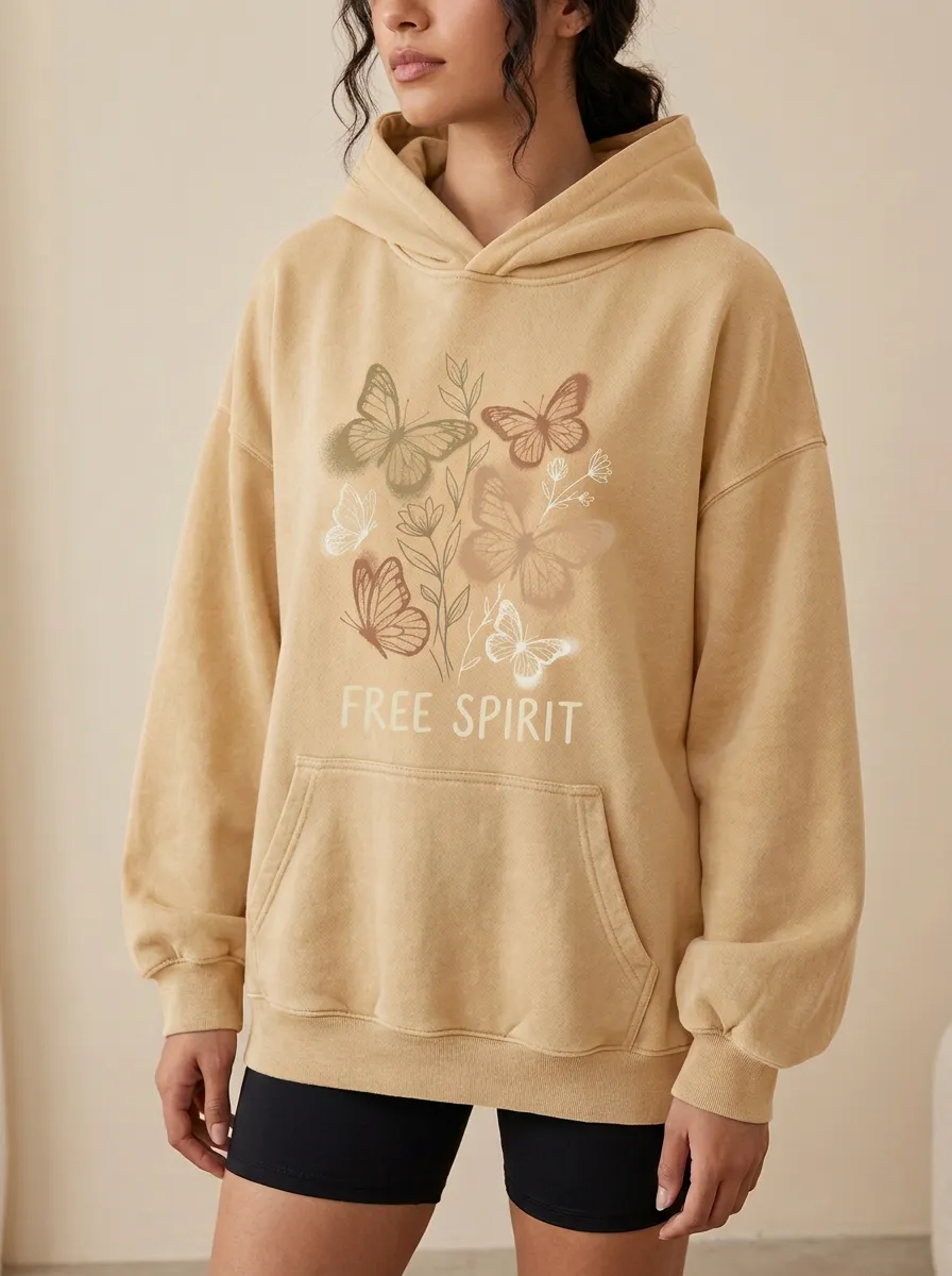 Free Spirit Butterfly Floral Nature Hoodie