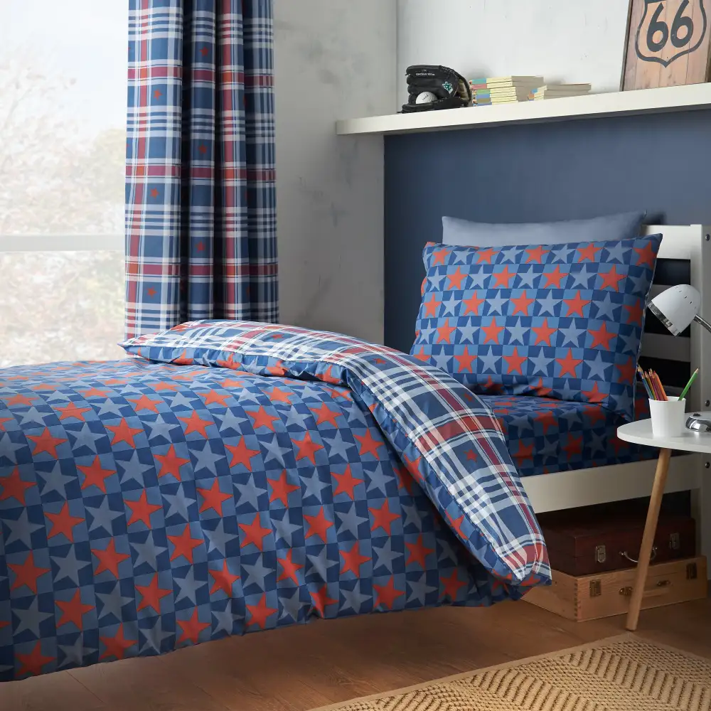 Modern Bedroom Reversible Check Linen Duvet Cover Set