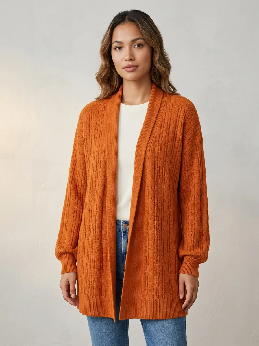 Textured Cable-Knit Knit Cardigan