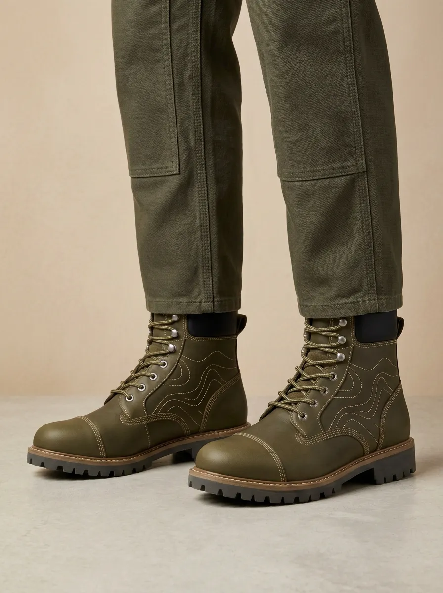 Unisex Wavy Stitch Pattern Print Work Boots