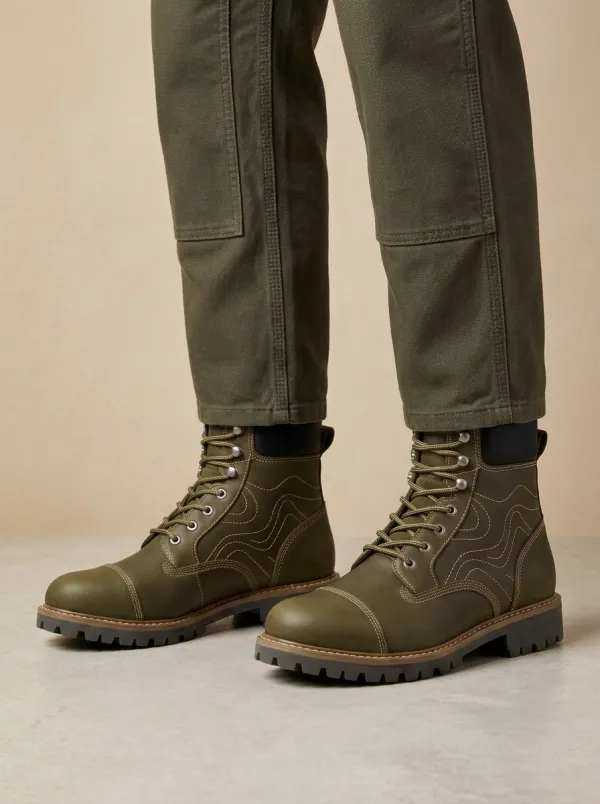 Unisex Wavy Stitch Pattern Print Work Boots