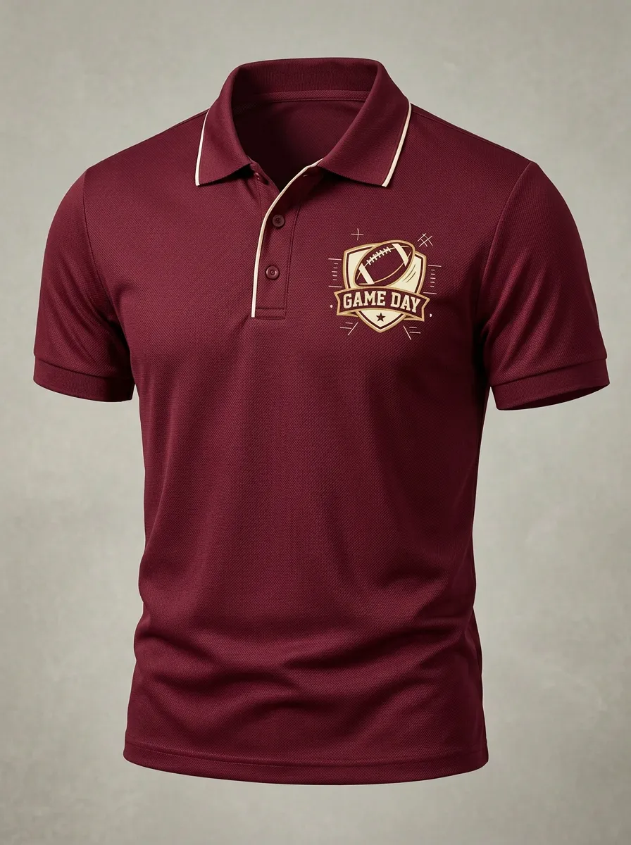 Men's Weekend American Football Game Day Shield Printed Polo Shirt