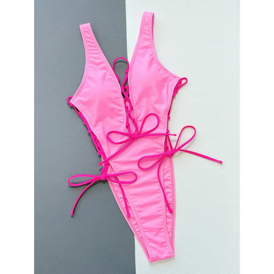 Women's Lace-Up Sleeveless One-Piece Swimsuit