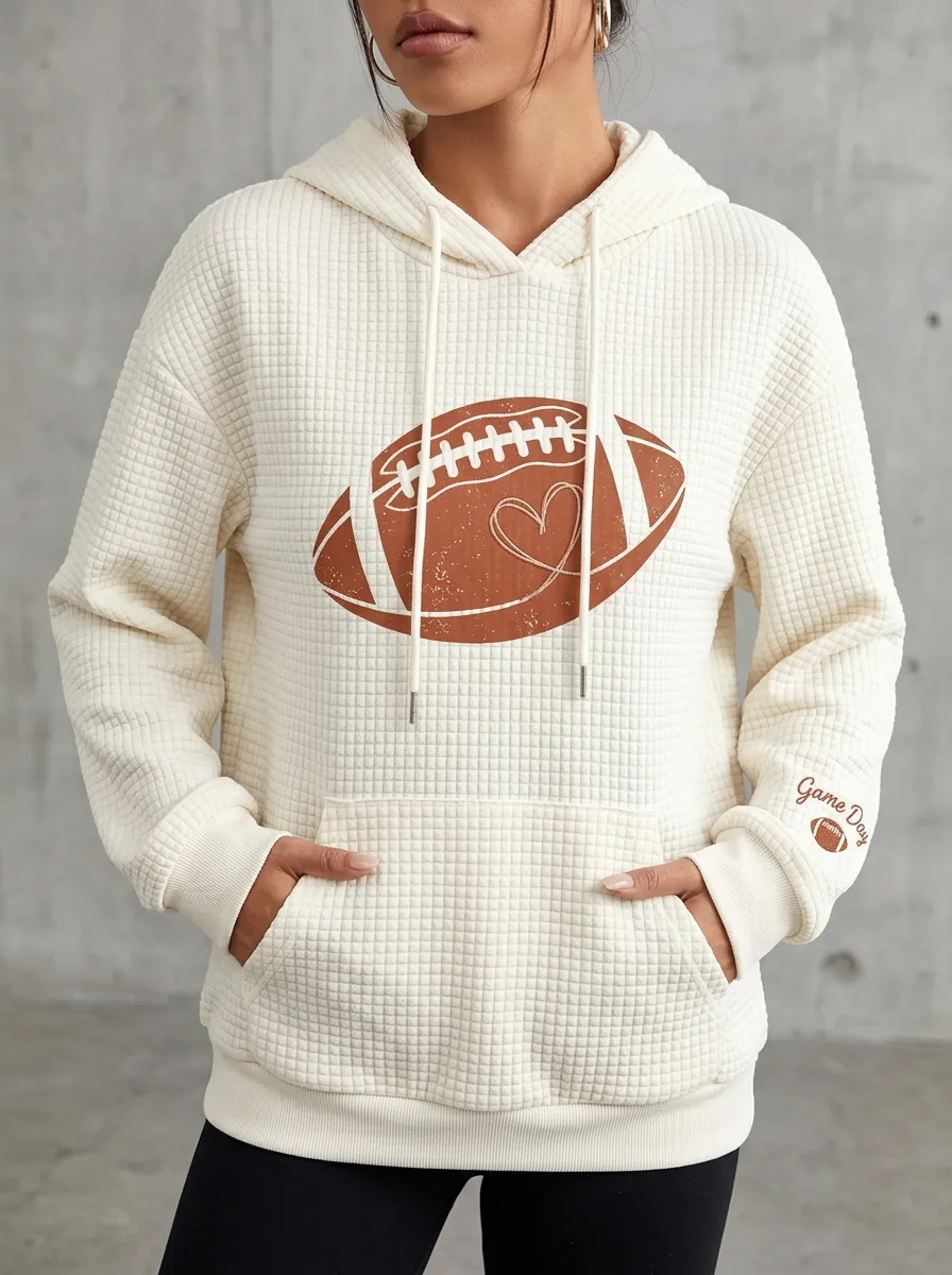Women's Classic Relaxed Gridiron Heart Ball Love Graphic Hoodie