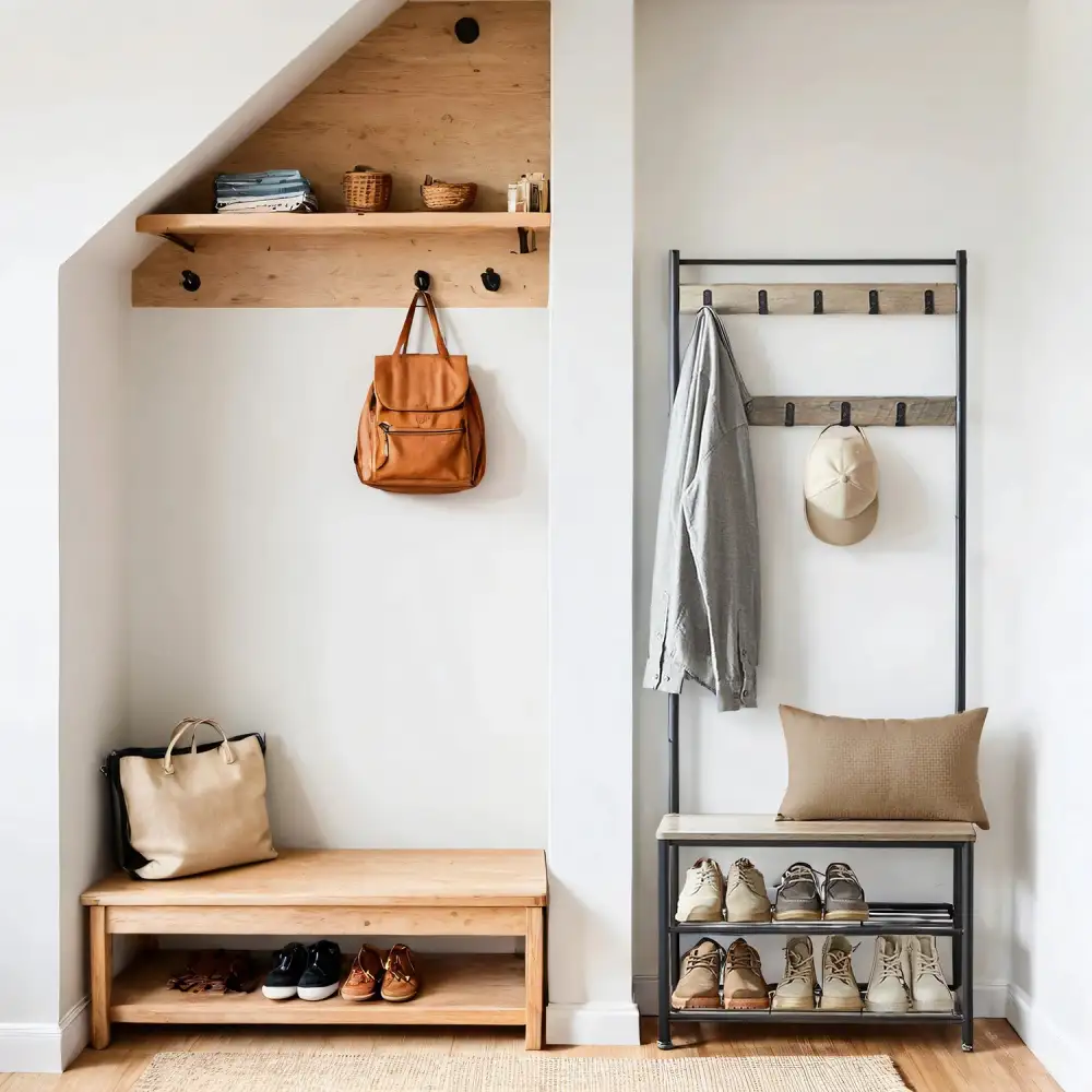 Shelved Hall Tree With Coat Hooks