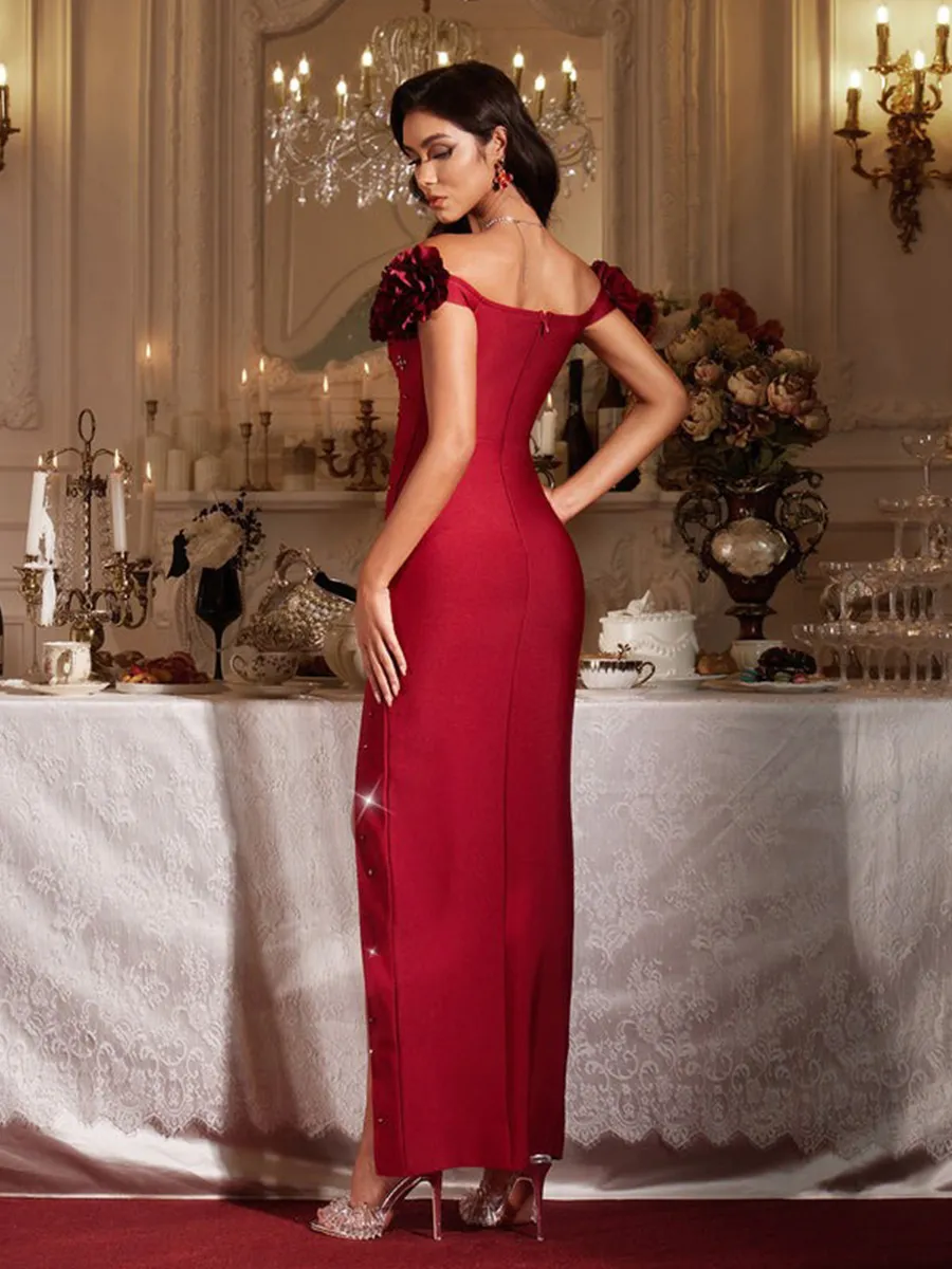 Mariella Off Shoulder Flower Bandage Maxi Dress