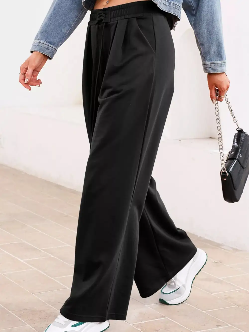 High Waist Drawstring Pocketed Pleated Casual Joggers
