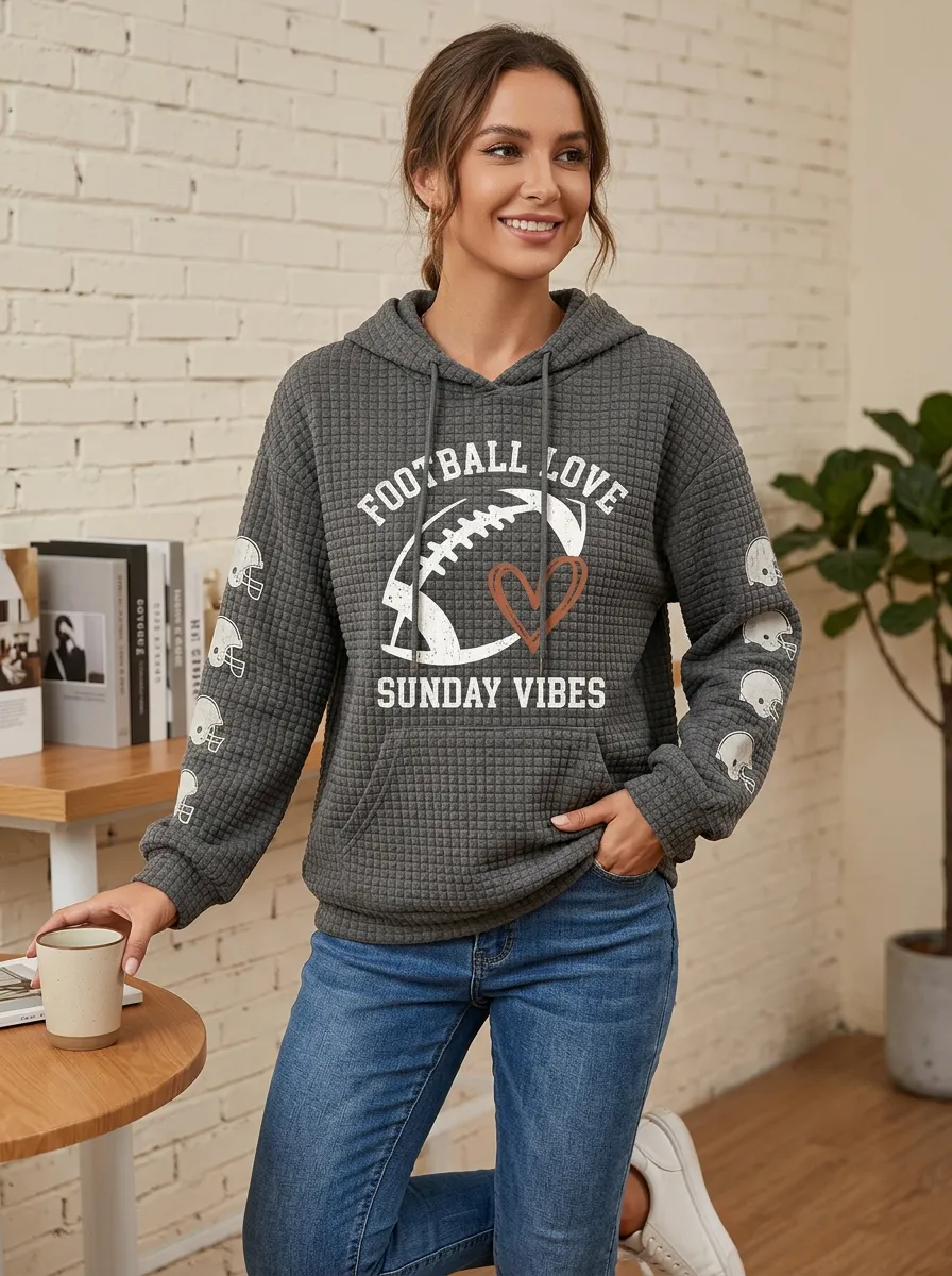 Women's Football Love Sunday Vibes Helmet Printed Hoodie
