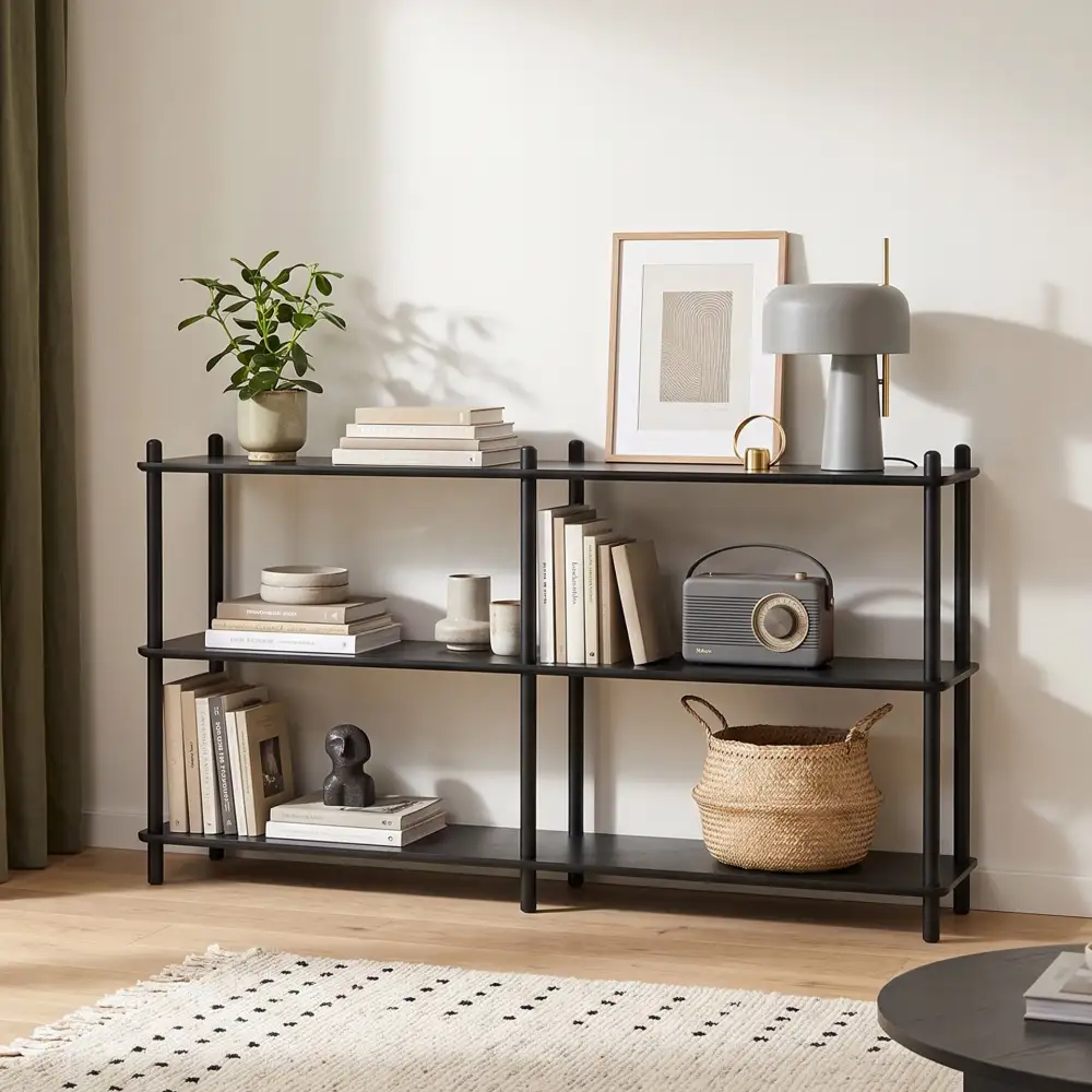 Space Efficient Panel Construction Wide Storage Bookshelf