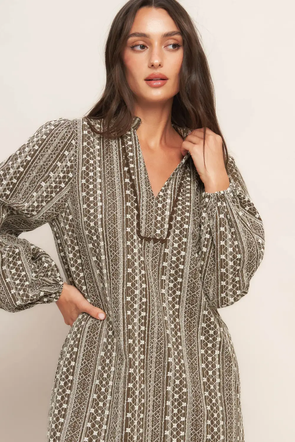 Long-Sleeve Cotton Mini Dress