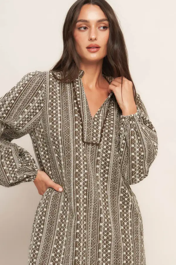 Long-Sleeve Cotton Mini Dress