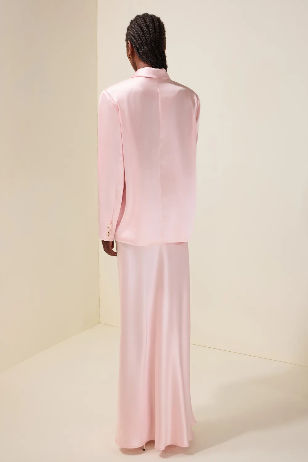 Solid Tailored Collar Blazer & High Waist Maxi Skirt Set