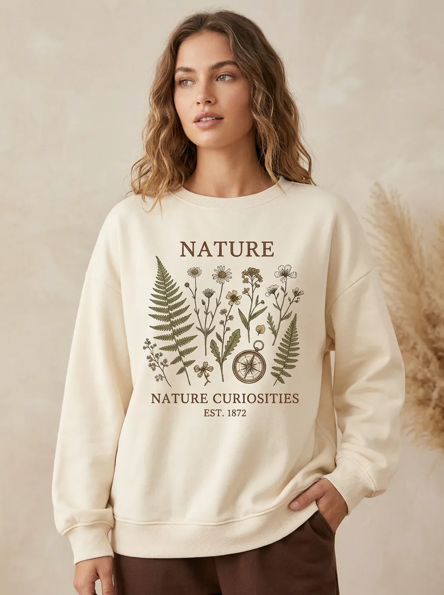 Women's Nature Lover Botanical Compass Printed Sweatshirt