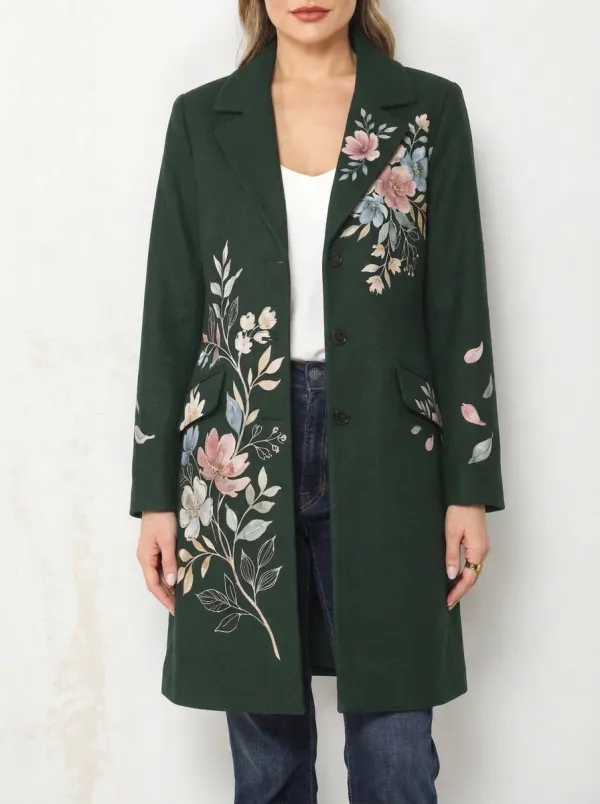 Women's Floral Botanical Art Printed Long Coat