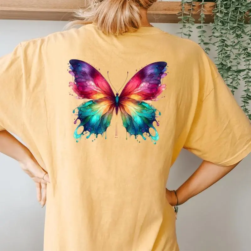 Watercolor Butterfly Graphic Women Women's Oversized Comfort T-Shirt Back Print