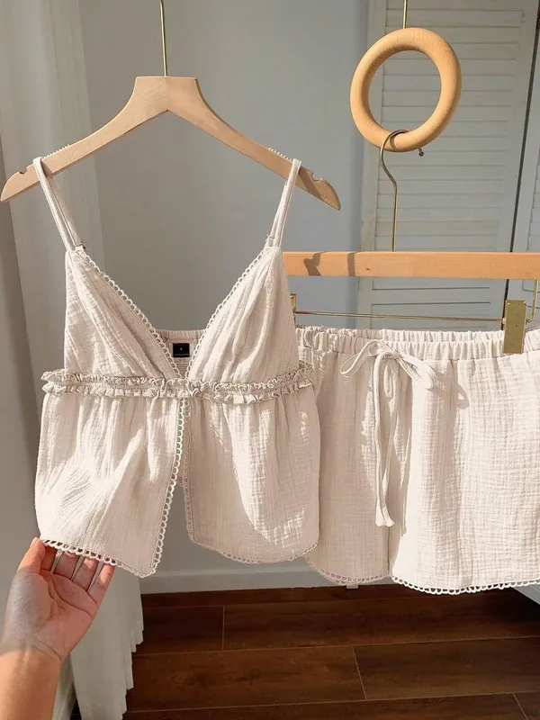 Beige Shorts Two Piece Set