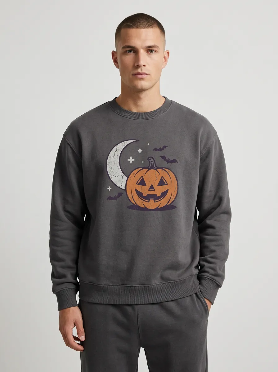 Men's Halloween Pumpkin Moon Bat Sweatshirt