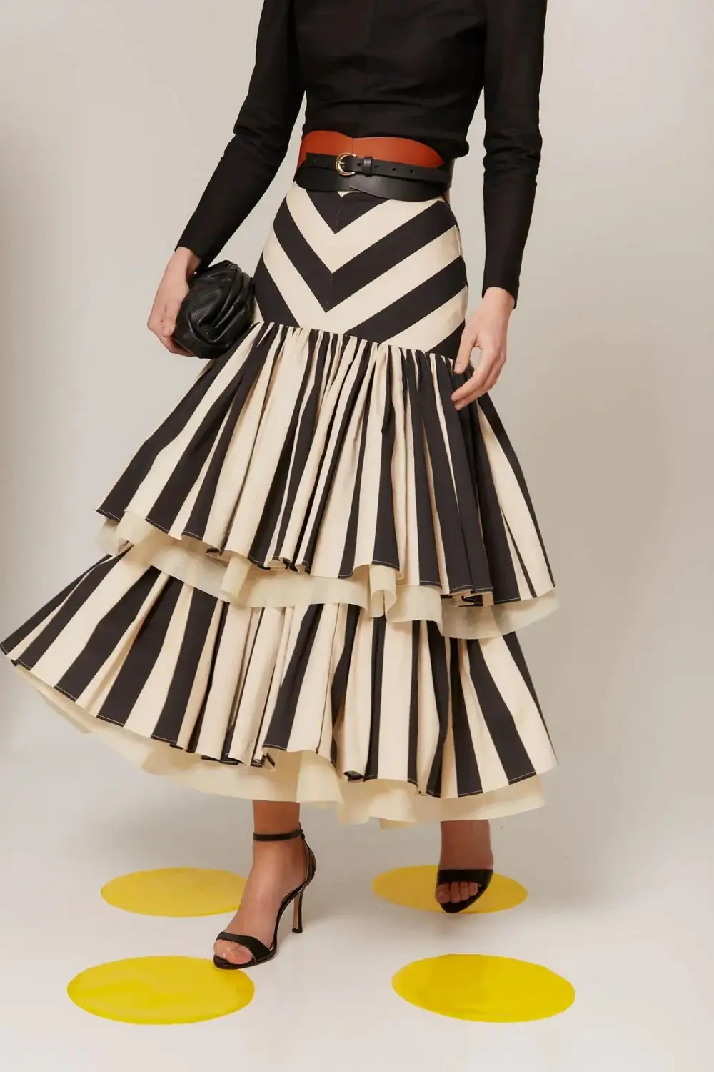 Striped Tiered Midi Skirt