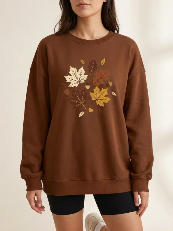 Casual Printed Acorn Graphic Sweatshirt