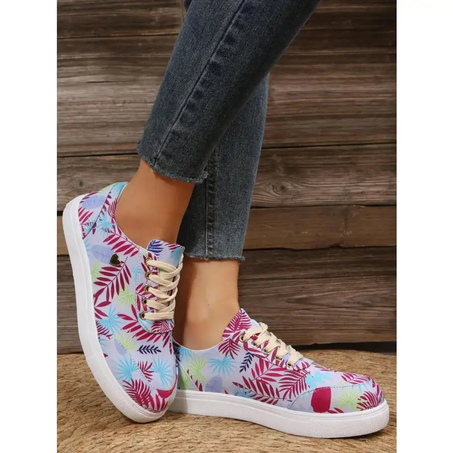 Tropical Leaf Print Canvas Sneakers