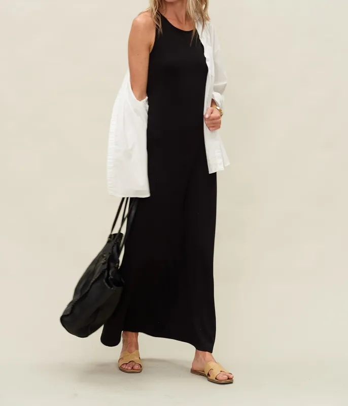 Black Cotton Blend Stretch Blend Dress