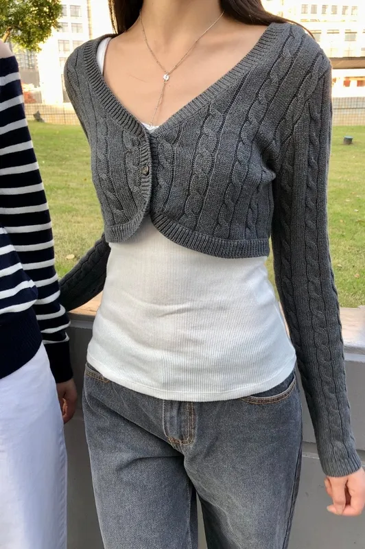 Heather Gray V Neck Cardigan