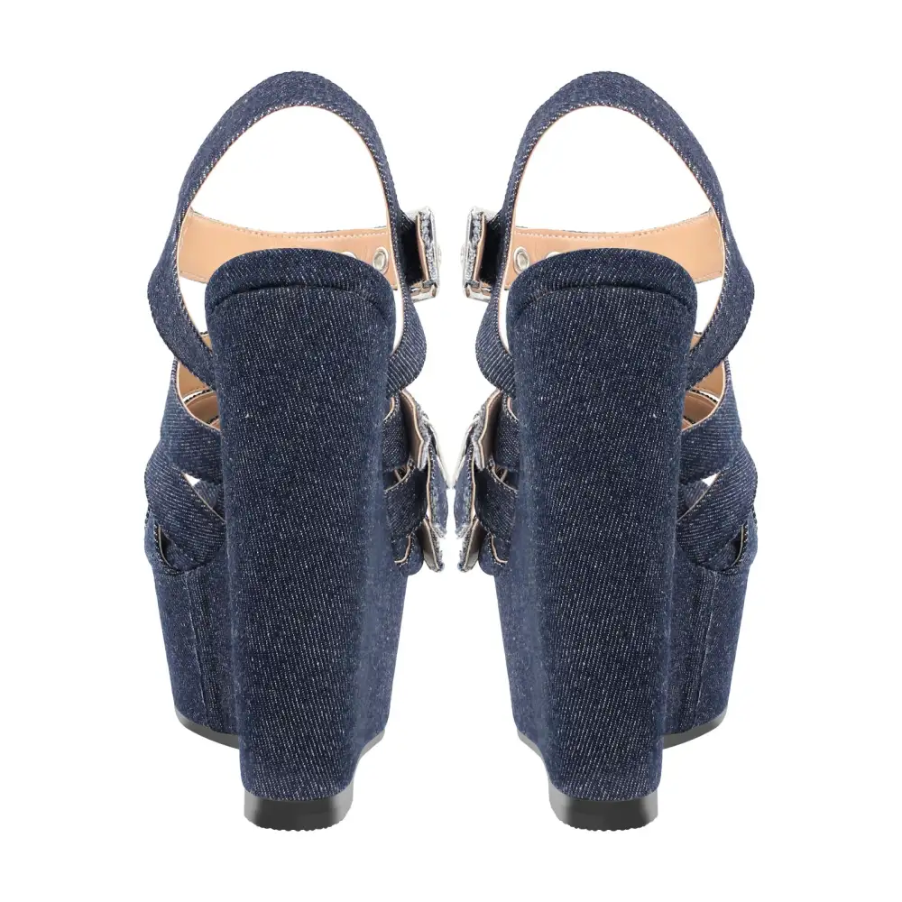 Denim Platform Wedge Heel Buckle Strap Sandals