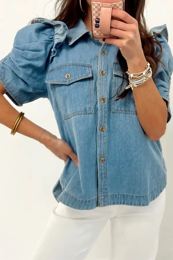 Ruffled Puff Sleeve Shirt Blouse