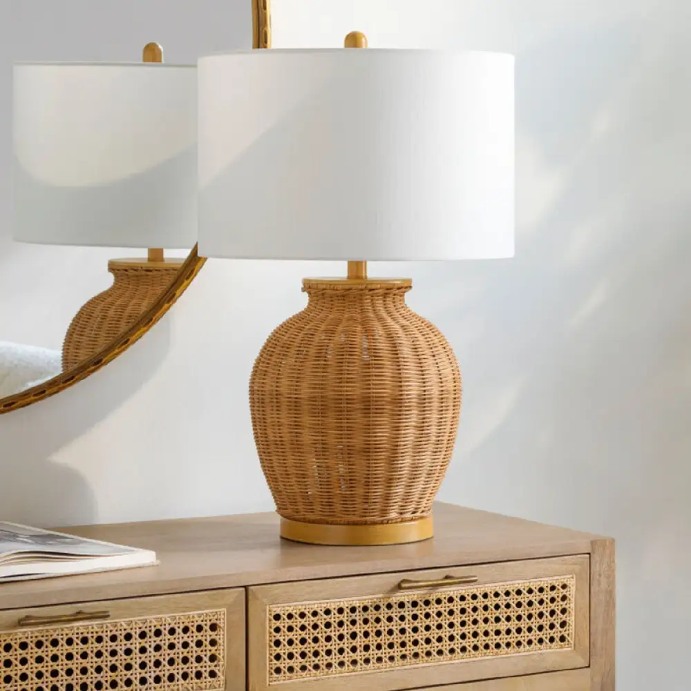 Linen Shade Metal Rattan Linen Table Lamp