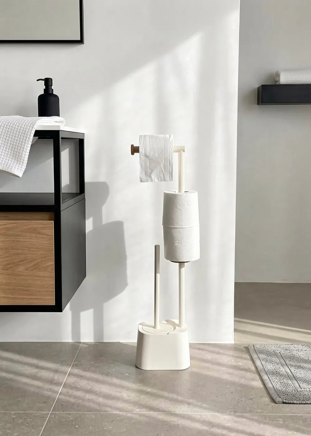 Toilet Paper Holder With Brush Ivory