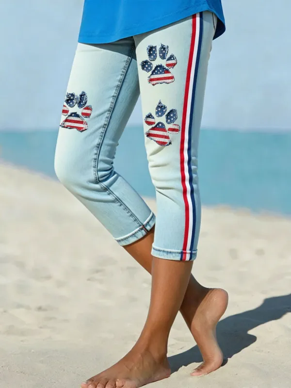 Women's American Paw Print Denim Pattern Leggings