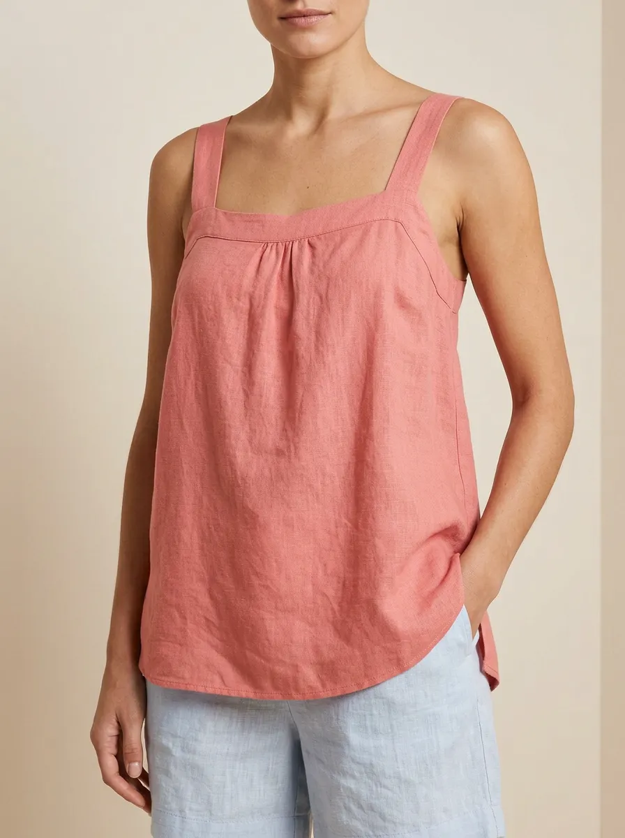Women's Square Neck Wide Strap Side Slit Curved Hem Camisole Top