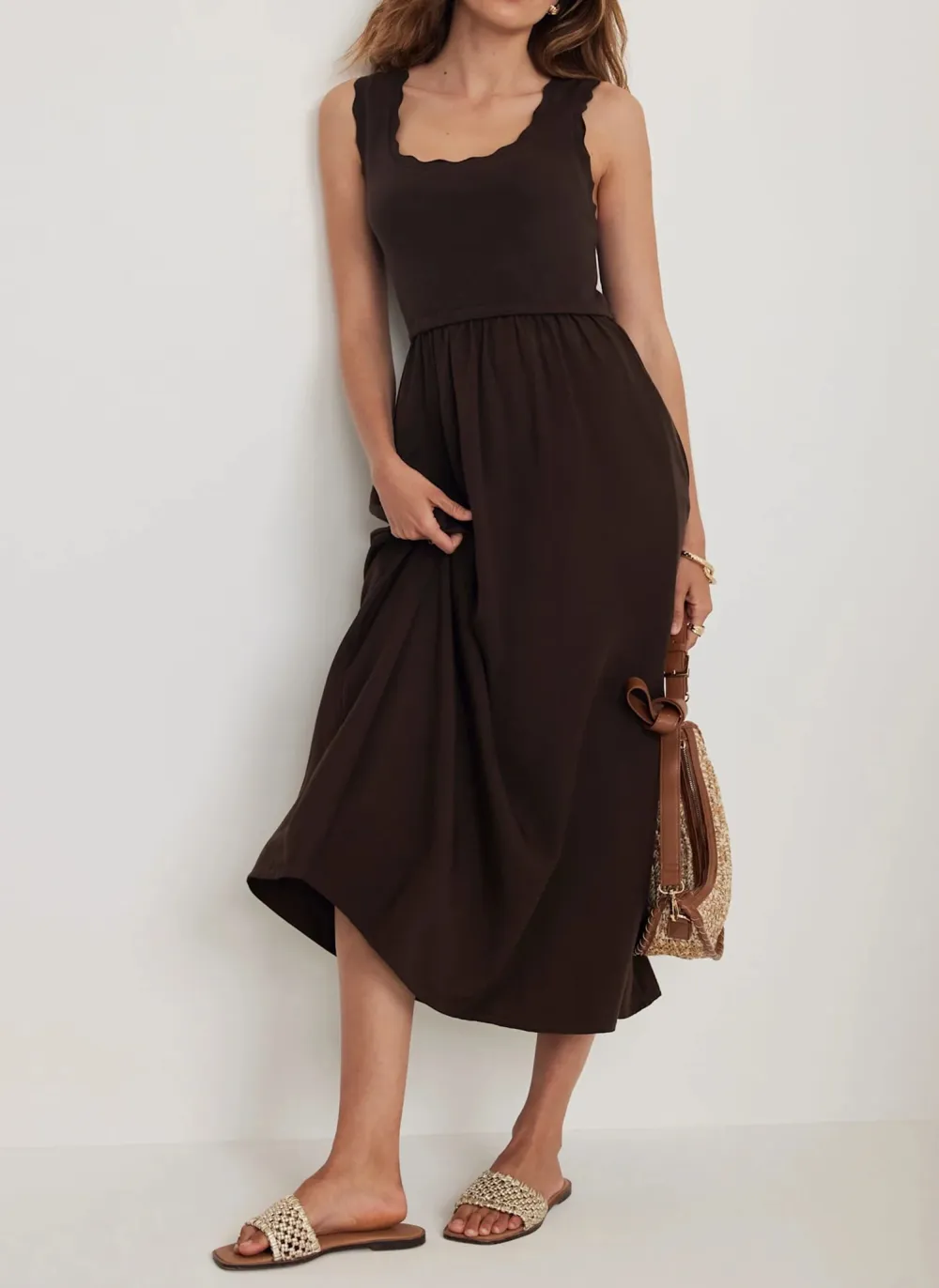 Casual Style Scallop Midi Dress
