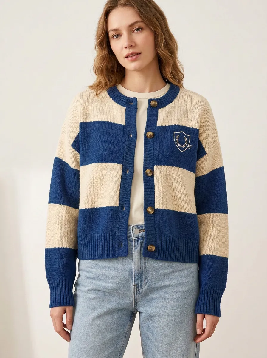 Rugby Striped Shield Embroidered Cardigan