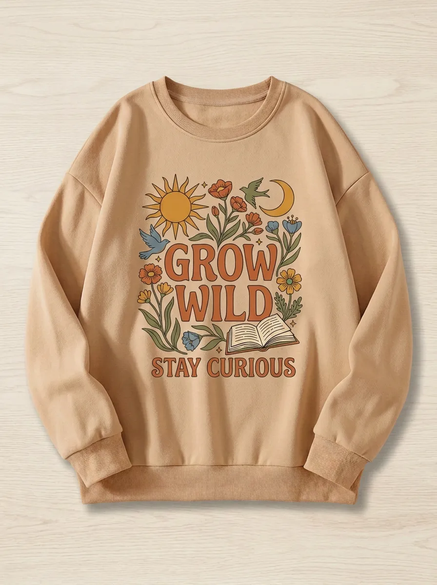 Nature Lover Grow Wild Floral Book Sweatshirt
