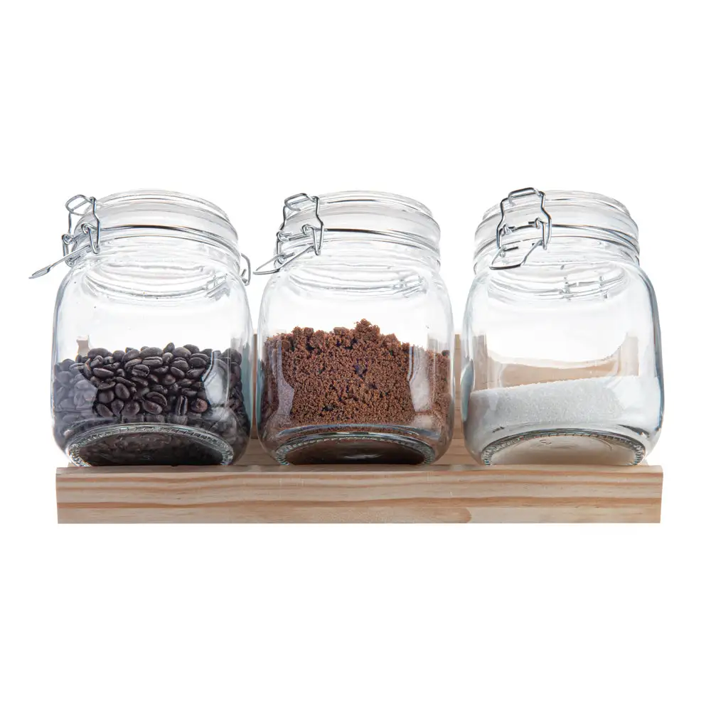 Wood-Holder Pantry Jar Set